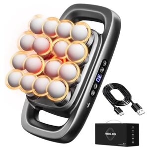 Electric Handheld Massage Fascia Gun - Gray with Silver Rollers
